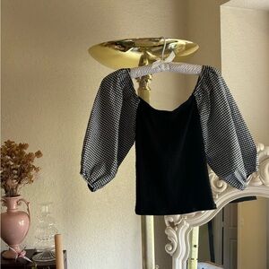 Anthropologie gingham puff sleeve top